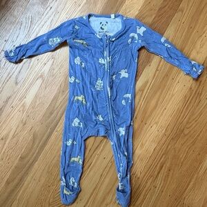 Bellabu Bear Blue Animal-Print Footed One-Piece